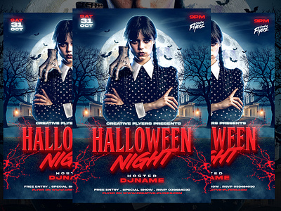 Halloween Night Flyer (Psd) addams addams family character creative design flyer templates graphic design halloween halloween flyer halloween flyer design horror night mercredi party flyer photoshop poster