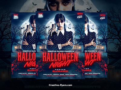 Halloween Night Flyer (Psd) addams addams family character creative design flyer templates graphic design halloween halloween flyer halloween flyer design horror night mercredi party flyer photoshop poster