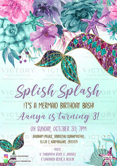 Birthday Party Invitation card in mermaid theme 2819 birthday graphic design illustration invitation photoshop