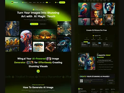 AI Image Generator Landing Page - Wing.ai ai ai design ai image ai image generator ai landing page ai website art ai art generator artificial intelligence dark mode image ai interaction landing page midjourney text to image ui web ai websites