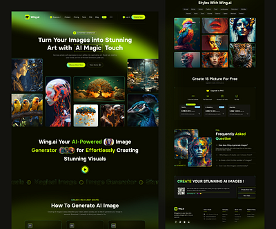 AI Image Generator Landing Page - Wing.ai ai ai design ai image ai image generator ai landing page ai website art ai art generator artificial intelligence dark mode image ai interaction landing page midjourney text to image ui web ai websites