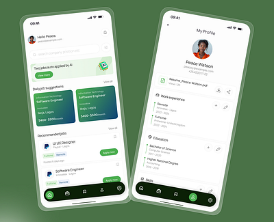 Job application mobile app ui