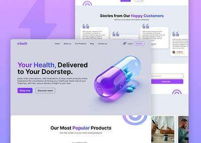 Swift: Digital Pharmacy Website Landing Page aesthetic creative design design 2024 design community designdaily dribbble healthcare landing page hero page intuitive landing page modern clinic website pharmacy website popular product design sleek and modern design ui uiux user friendly