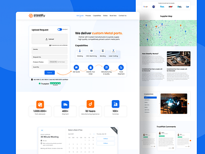 🚀 Landing Page Design for Custom Metal Parts Platform blue business website corporate design figma homepage landing page metal metal part one page parts ui ux