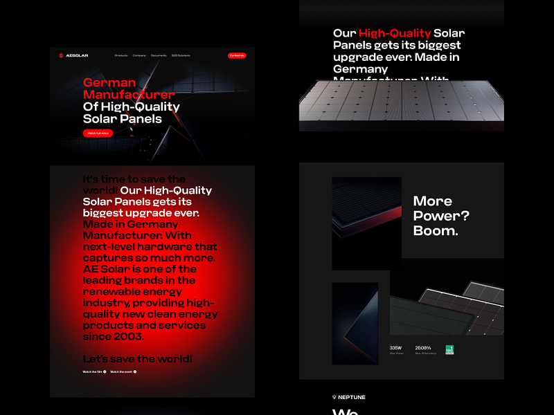 AE Solar Panels homepage. Alternative Energy German manufacturer 3d animation branding design ecommerce energy graphic design high quality solar panels homepage landing page logo motion graphics power products shop solar panel store ui ux web