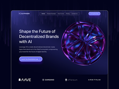 GlyphGen Web3 AI - Decentralized Brand Generator Landing Page ai ai logo generator blockchain branding dark mode leonardo ai logo midjourney web3 web3 branding web3 logo