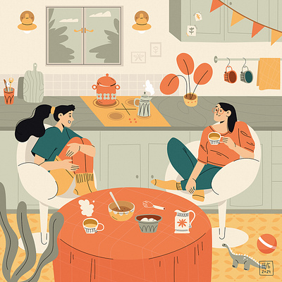 kitchen conversations conversations girls illustration kitchen wonan