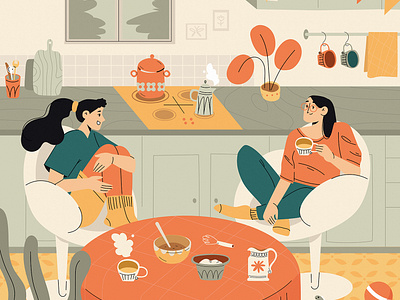 kitchen conversations conversations girls illustration kitchen wonan