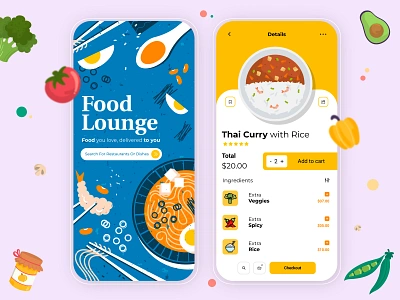 Food Lounge app app design application branding design designerachit digital art editorial food app food ui graphic design illustration mobile app mobile food mobile ui palette ui ui design ui ux vector illustration