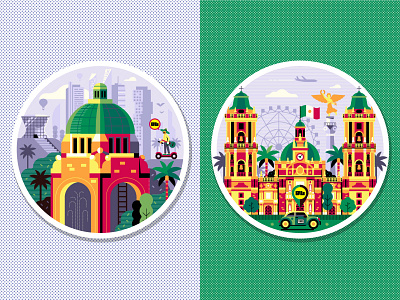 Mexico City Stickers. Vol.2 basilica capital city emblem flat design guadalupe icons illustration landmarks mexico our lady print revolution monument stickers symbols travel