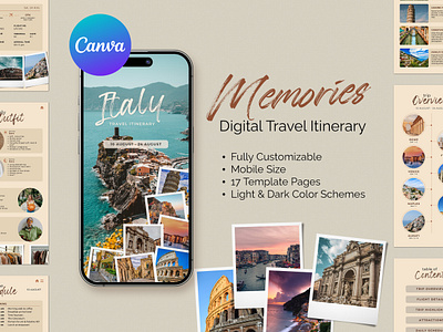 MEMORIES Canva Travel Itinerary Template canva template editable canva template graphic design itinerary template templates travel itinerary travel organizer travel planner ui ux vacation planner