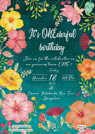 Birthday Party Invitation card in floral theme 2840 birthday graphic design illustration invitation photoshop