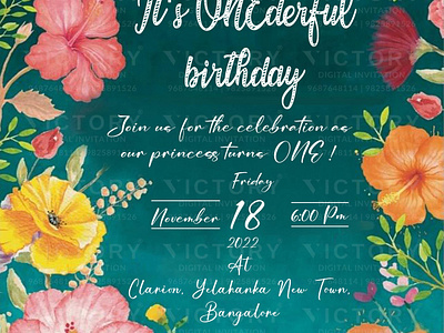 Birthday Party Invitation card in floral theme 2840 birthday graphic design illustration invitation photoshop