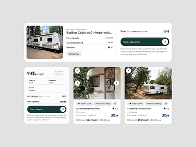 Explorely. Rent an RV, find campsite. Ui elements book camp campervan campsite cards design design system from product card product design rent a van travel trip truck ui ui elements ui kit ux webdesign widgets