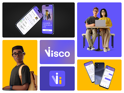 Visco - School App 3d application branding calendar graphic design homework message mobile purple school ui ux visco yellow