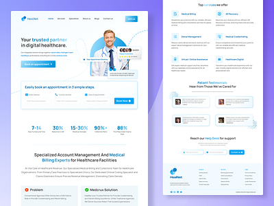 HealNet Medical Healthcare Landing Page Design figma figma design figma ui graphic design healthcare hero section home page design landing page landing page design medical ui design medical design ui ui ux ui ux design ui design user experience ux user interface ui user research ux design visual design