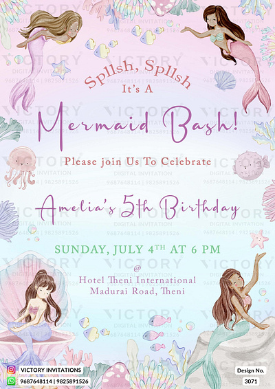 Birthday Party Invitation card in mermaid design 3071 birthday graphic design illustration invitation photoshop