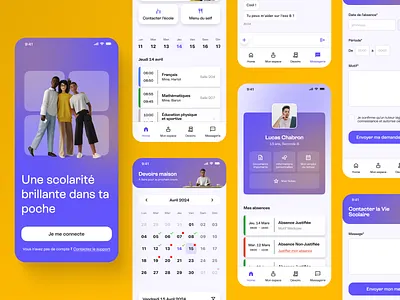 Visco - School App Wireframe 3d application calendar figma graphic design homework mobile profil puple school ui yellow