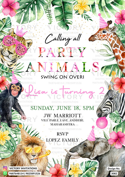 Birthday Party Invitation card in jungle theme 3082 birthday graphic design illustration invitation photoshop