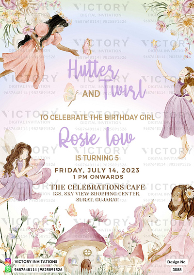 Birthday Party Invitation card in fairy design 3088 birthday graphic design illustration invitation photoshop