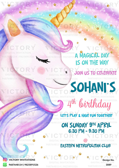 Birthday Party Invitation card in rainbow design 3089 birthday graphic design illustration invitation photoshop