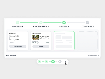 Progress bar. Step by step navigation. bar booking camp choose capsite choose dates choose rv design interaction menu nav nav bar navigation order details progress bar renting rv trip ui ux van