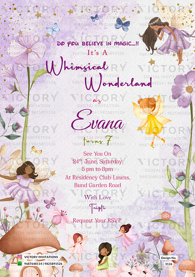 Birthday Party Invitation card in fairytale design 3126 birthday graphic design illustration invitation photoshop