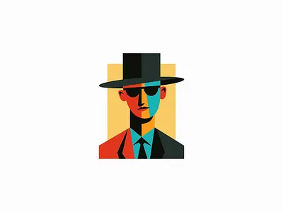 Geometric Man With Hat Logo branding colorful cubism design emblem face geometric hat icon identity illustration logo man mark person portrait symbol vector