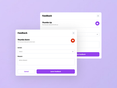 Modals & Popups — Feedback card design system feedback feedback card feedback design feedback popup feedback ui figma form modals pop up product design thumbs ui ui design ui kit user interface ux ux design uxui design