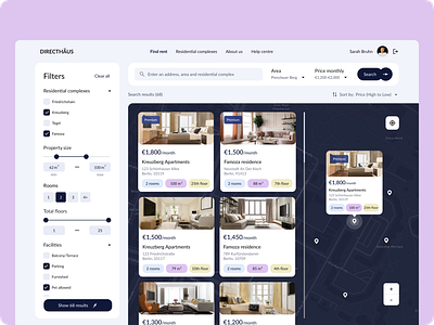 Real Estate Website | Landing page & Filter UI Dark mode apartment apartment rent building dark mode filter home page interface landing page modern design product design property agency property management real estate real property realty ui ui ux ux web design website design