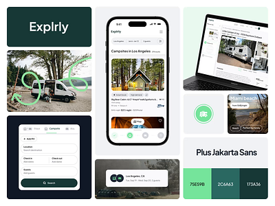 Explorely. Visual Style. Booking campsite and campervan amination branding camping campsite colors design interaction logo mobile product design travel trip typography ui userinterface ux visual identity website