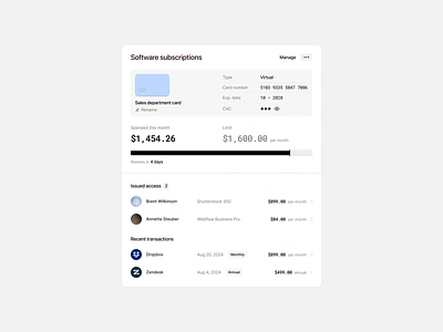 Subscriptions – Corporate expense management app application corporate card credit card expenses finance manager financial app fintech fintech app modal spending limit subscriptions manager ui ux visual identity