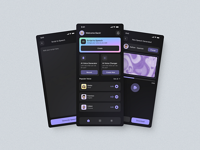 Sonic AI - AI Voice Generator App UI Kit ai ai app ai generator ai voice app ui dark ui music app music player script writer song app sonic ai text editor ui voice voice ai voice changer voice generator