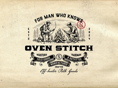 Oven Stitch brand identity branding engraving etching fire graphic design illustration logo logo design masculine logo mountain outdoor outfitter vintage vintage logo