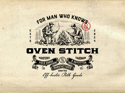 Oven Stitch brand identity branding engraving etching fire graphic design illustration logo logo design masculine logo mountain outdoor outfitter vintage vintage logo