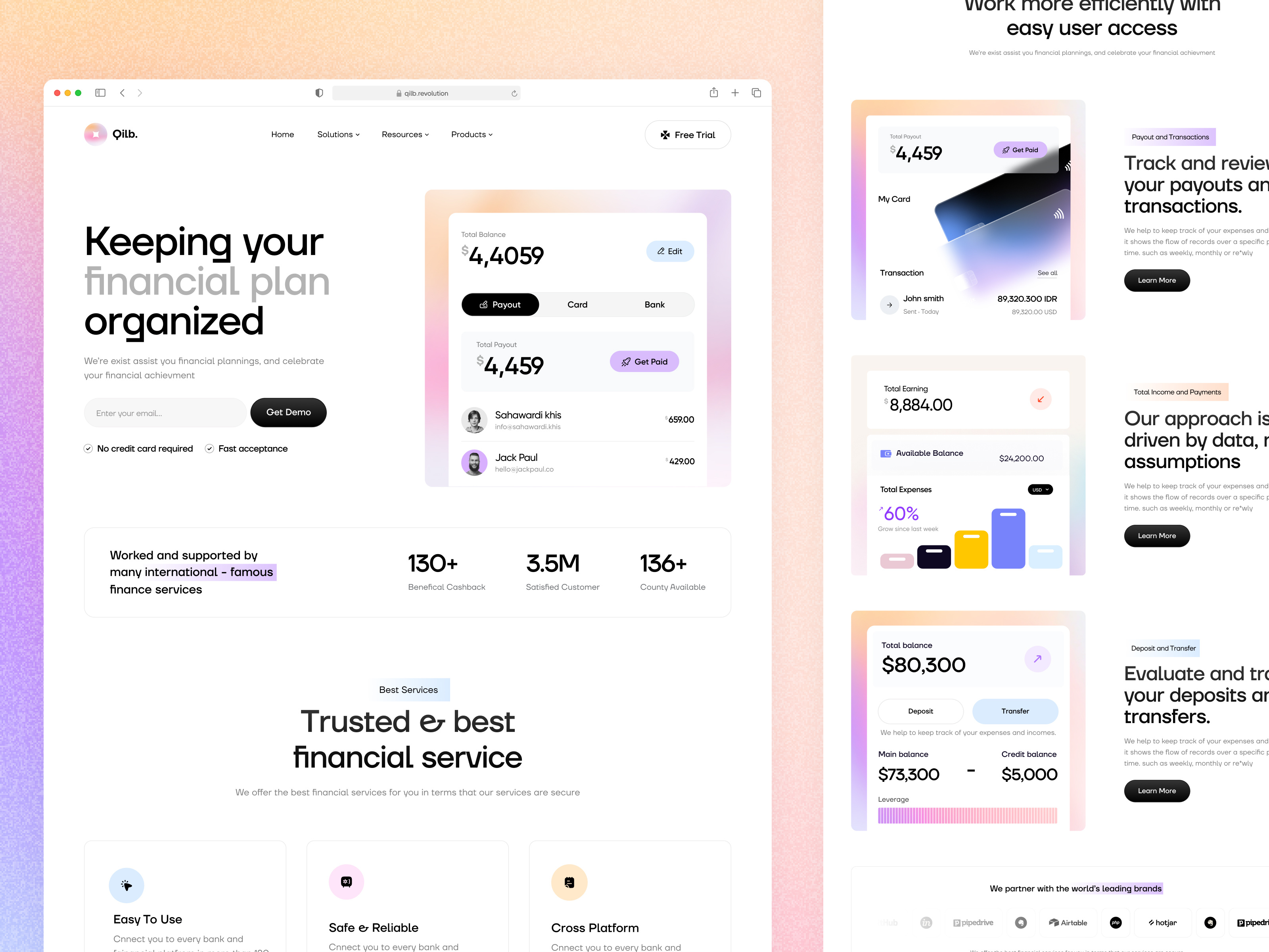 Qlib. Fintech Website 💸 bank banking finance fintech fintech platform fintech startup fintech website landing page online banking saas web website