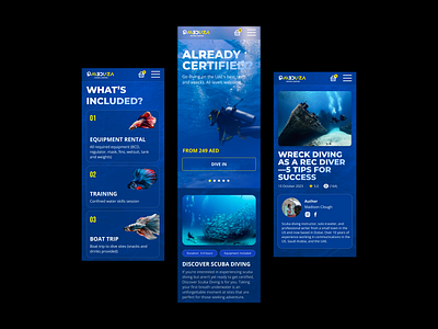 PADI Scuba Diving Course (mobile) blue branding diveinspiration diver divinggraphics fish interface mobile ocean oceanexploration oceanvibes padi scuba scubadesign scubadive ui underwater underwaterworld water web site