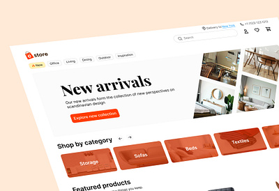 Responsive landing page for e-store adapted e store ecommerce figma furniture graphic design landing page minimalistic mobile store orange responsive ui web design