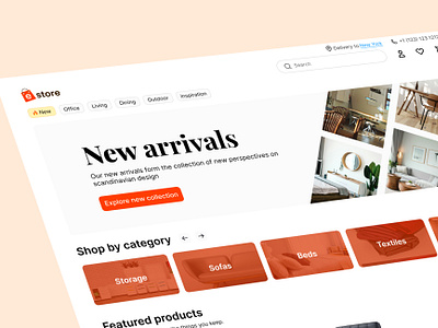 Responsive landing page for e-store adapted e store ecommerce figma furniture graphic design landing page minimalistic mobile store orange responsive ui web design