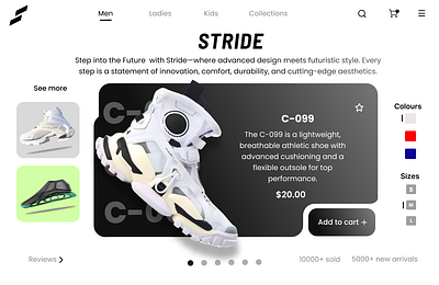 Stride shoe webpage ui uiux user interface ux web design