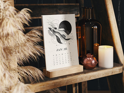 Desk Calendar on a Wooden Stand Mockup calendar desk mockup page stand table wooden