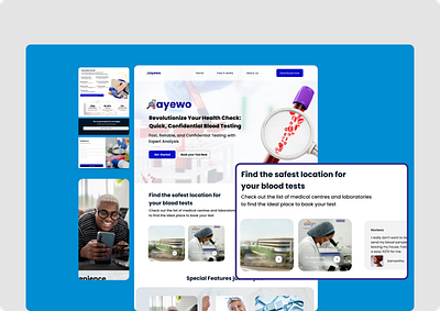 Ayewo -landing page for an online blood test app animation branding data figma illustration job landing page logo ui user experience web