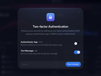 Two-Factor Authentication Modal authentication branding coin design finance icon illustration modal two factor ui user interface