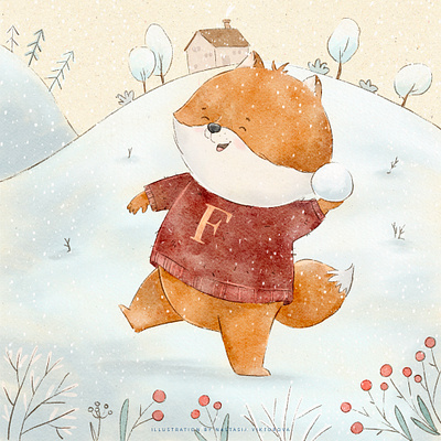 Winter Fox Kid's Illustration animal character animal illustration character design children book children illustration children publishing cute illustration fox illustration illustration kid illustration kidlitart procreate story book illustration watercolor winter illustration