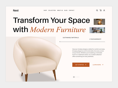 Nest - Header Exploration architecture barkahlabs clean ecommerce furniture header home home page landing page minimalism modern style shop ui ui design ux web design