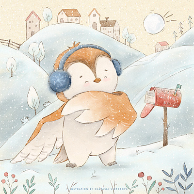 Baby Owl Kid's Illustration. Character design animal cute animal illustration bird illustration book illustration character design children illustration children publishing christmas illustration cute illustration illustration kid illustration kid literature kidlit kidlitart kidlitillustration owl illustration procreate snow watercolor illustration winter