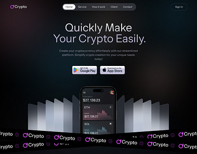 Crypto Landing Page animation branding design graphic design icon illustration logo minimal motion graphics ui ux vector