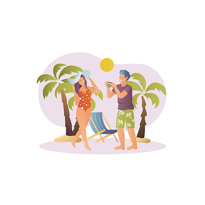 Summer Weekend 2D Animation 2d animation beach beach chair flat illustration leisure time man motion palm summer summer activities summer hat sunny day tropics vacation weekend woman