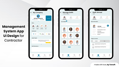 Management System App UI Design for Contractor dashboardcompany managementsystem mobileapp projectmanagementsystem staffmanagementsystem system ui ux