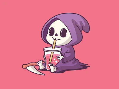 Boba Tea Grim Reaper boba tea bubble tea cartoon cute drink funny grim reaper illustration kawaii vector zoljo